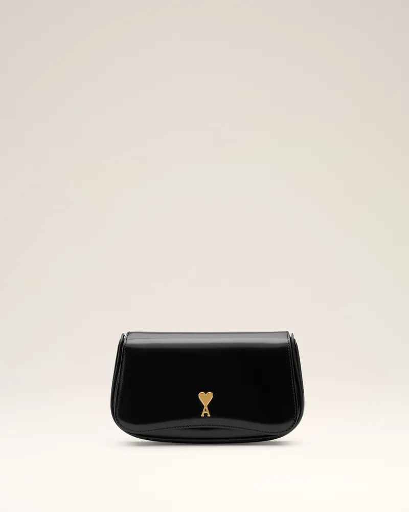 AMI Paris Kleine Paris Paris Crossbody-Bag aus glasiertem Leder in Schwarz Schwarz Unisex Schwarz