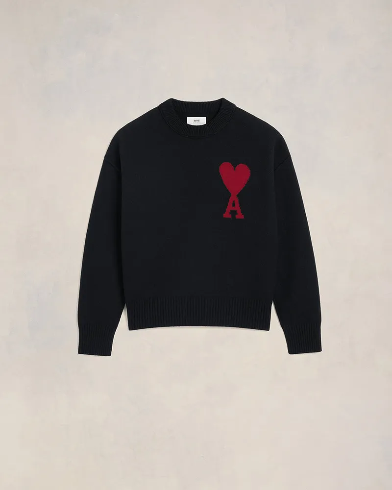 AMI Paris Ami de Coeur Pullover aus schwarzer Wolle Schwarz Unisex Schwarz