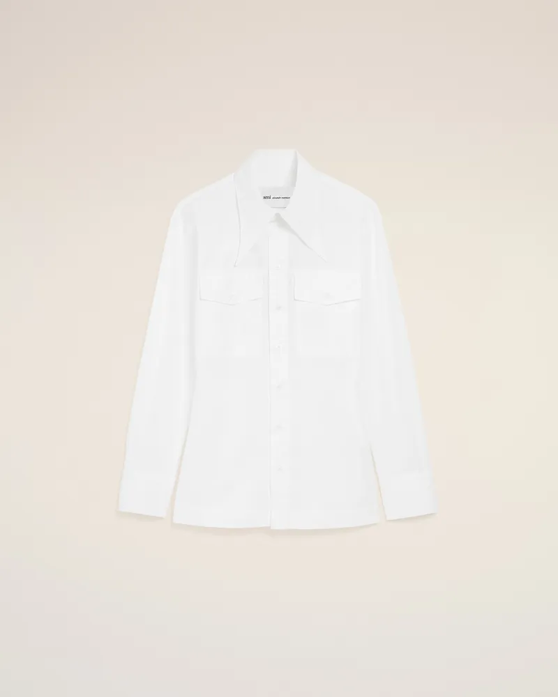 AMI Paris Weißes Baumwollhemd mit markantem Kragen und passgenauer Passform Weiß für Damen Weiss