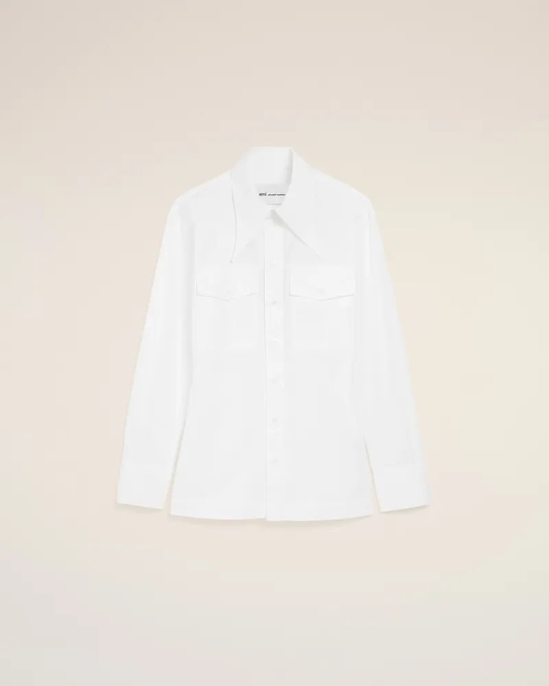 AMI Paris Weißes Baumwollhemd mit markantem Kragen und passgenauer Passform Weiß für Damen Weiss