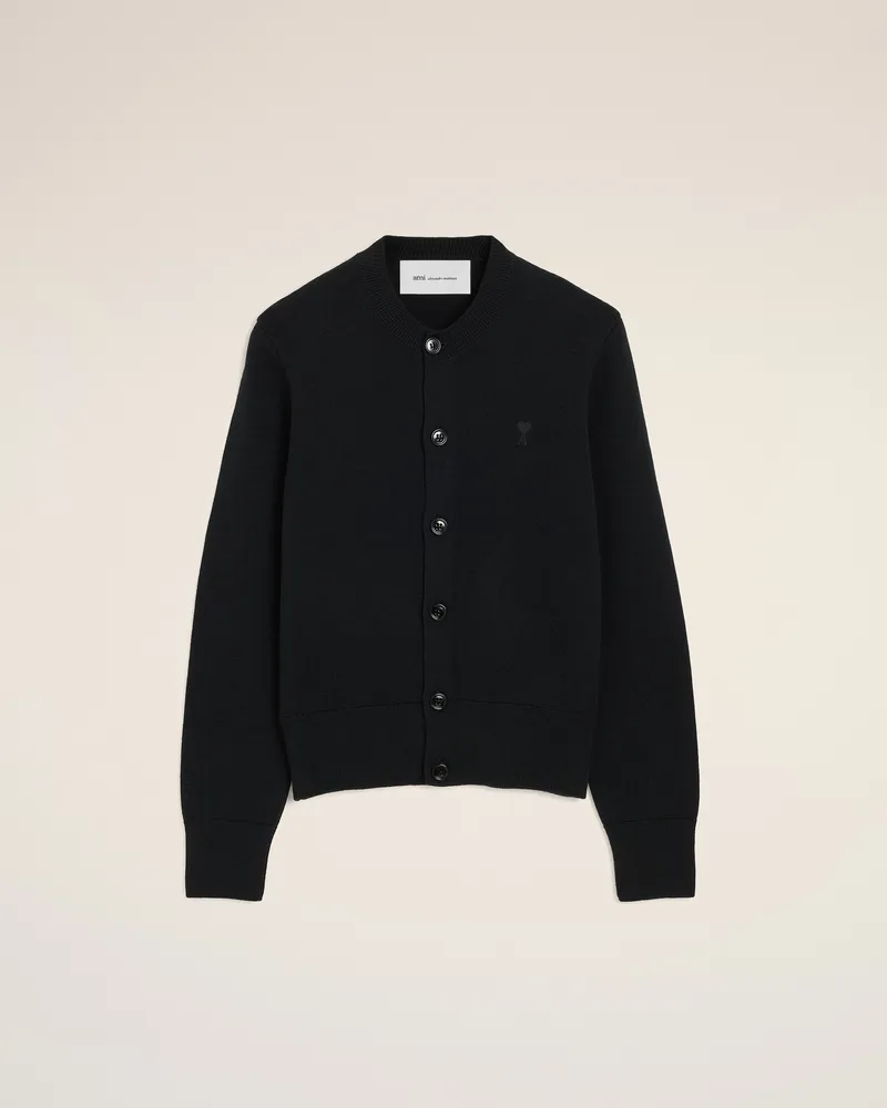 AMI Paris Ami de Coeur Cardigan aus schwarzer Wolle mit Rundhalsausschnitt Schwarz - Größe für Damen Schwarz