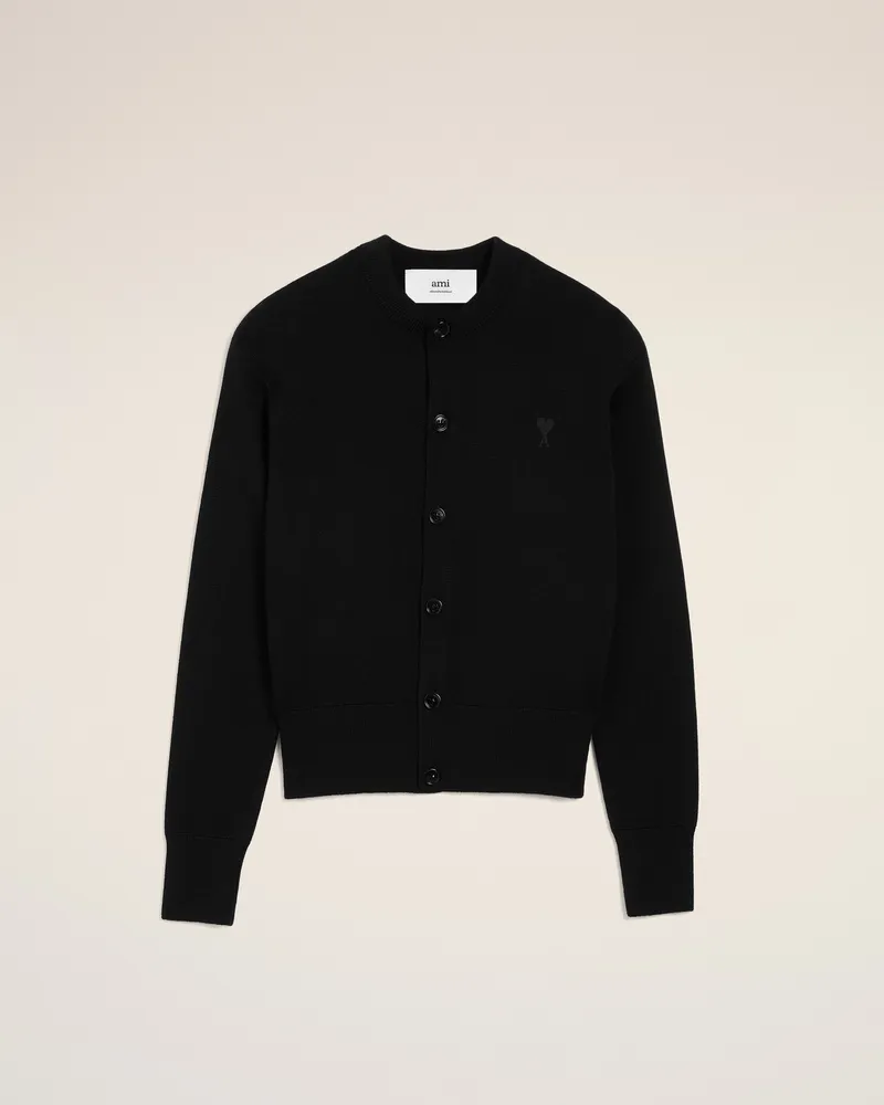 AMI Paris Ami de Coeur Cardigan aus schwarzer Wolle mit Rundhalsausschnitt Schwarz für Damen Schwarz