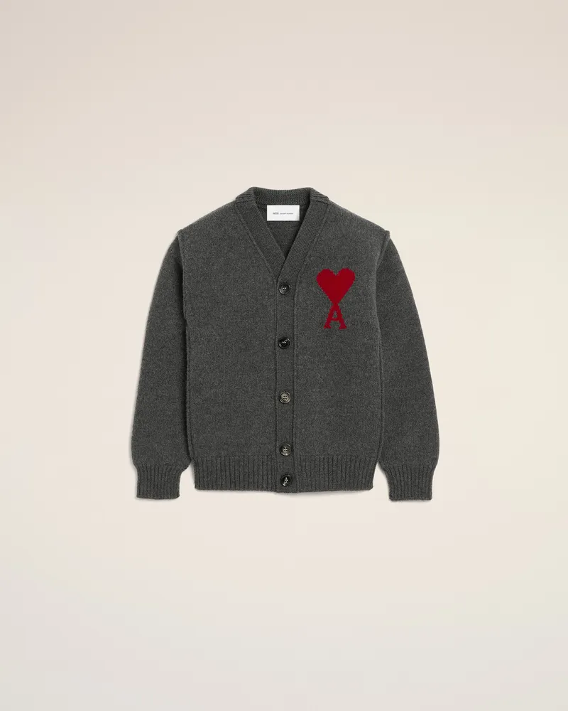 AMI Paris Ami de Coeur Cardigan aus grauer Wolle Grau Unisex Heather