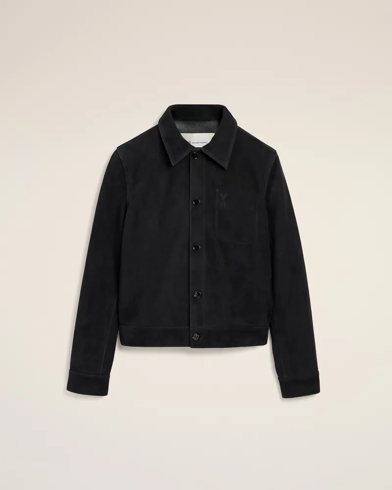 AMI Paris Ami de Coeur Jacke aus schwarzem Ziegenleder mit Prägung Schwarz für Herren Schwarz