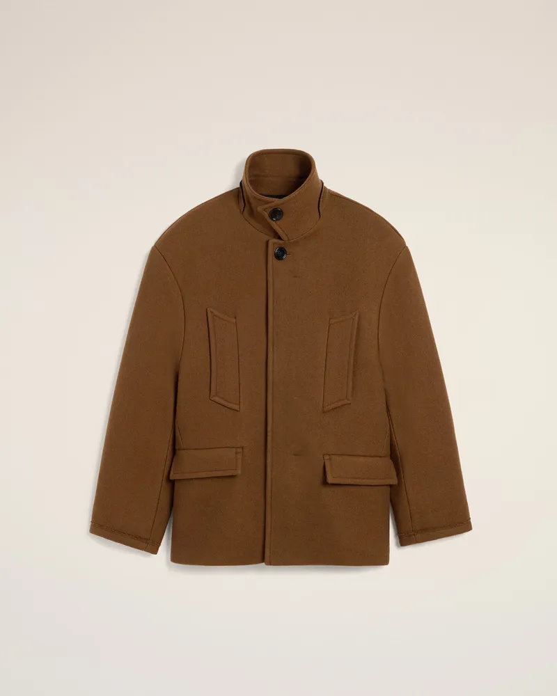 AMI Paris Oversize Pea Coat mit hohem Kragen aus brauner Wolle  Braun für Herren Hazelnut
