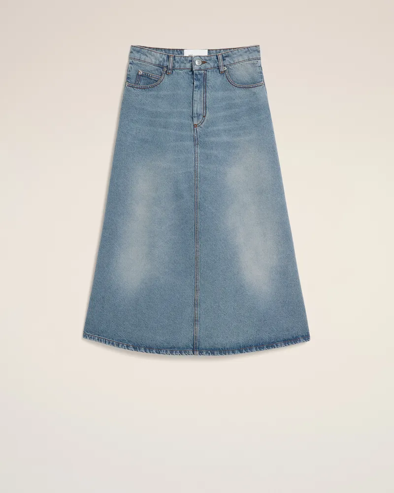 AMI Paris Langer A-Linien-Rock aus blauem Baumwollstoff Blau - Größe für Damen Blau