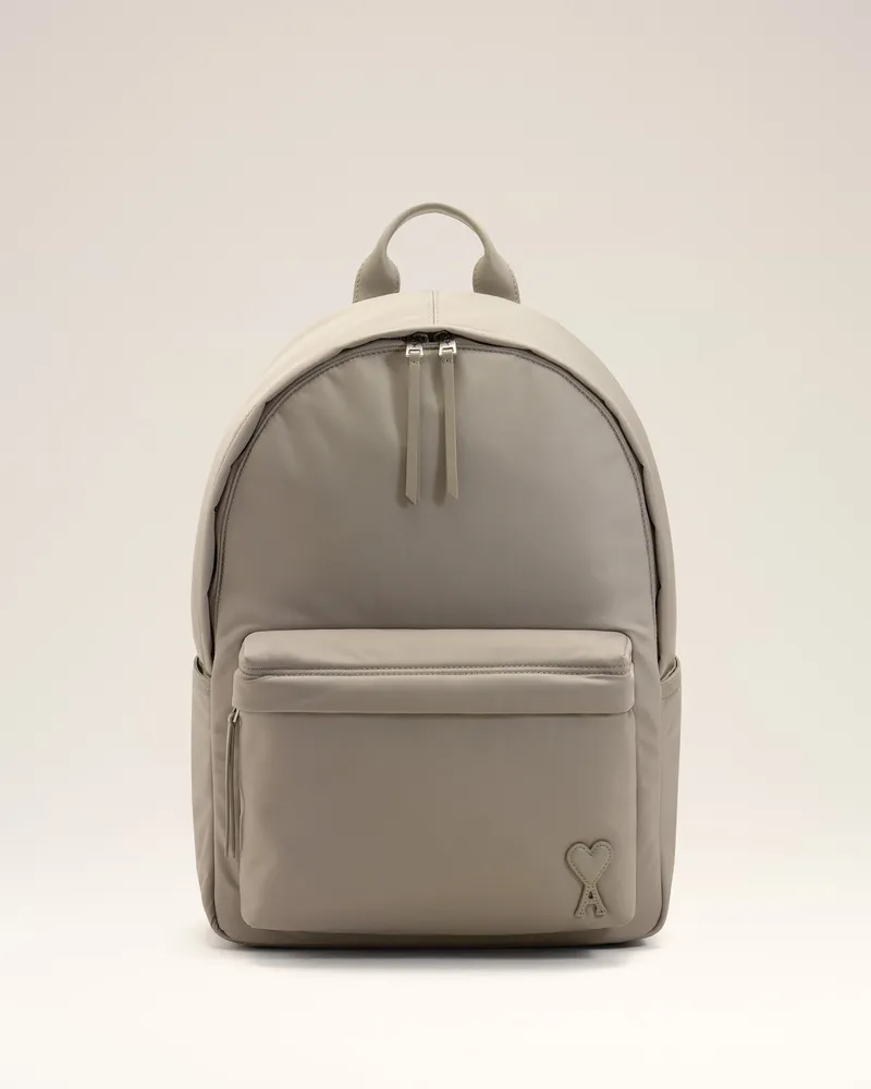 AMI Paris Grauer Marcel Nylon-Rucksack Grau Unisex Taupe-grau