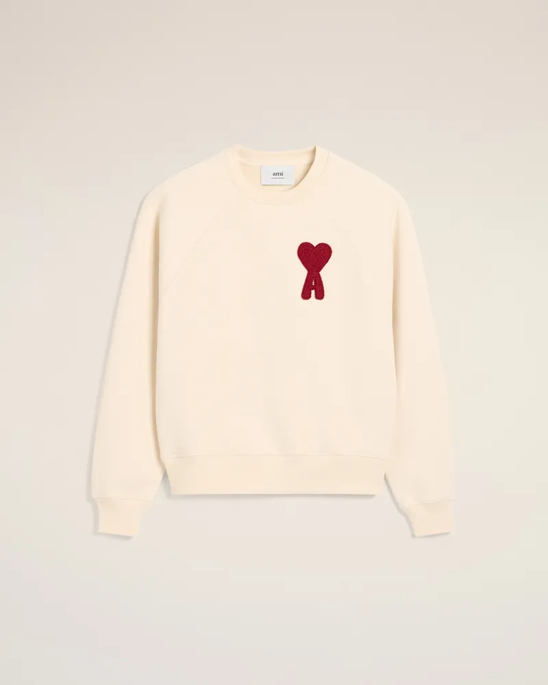 AMI Paris Ami de Coeur Sweatshirt aus Baumwolle in Beige mit Aufnäher Weiß Unisex Weiss