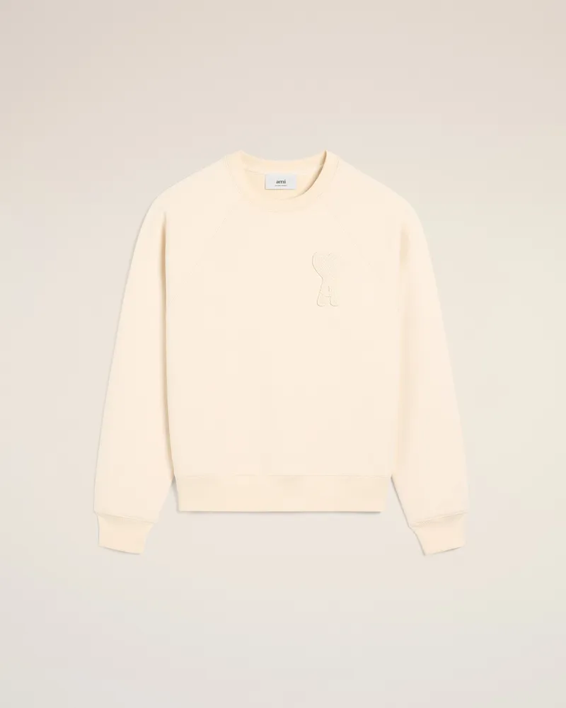 AMI Paris Ami de Coeur Sweatshirt aus Baumwolle in Beige mit Aufnäher Weiß Unisex Weiss