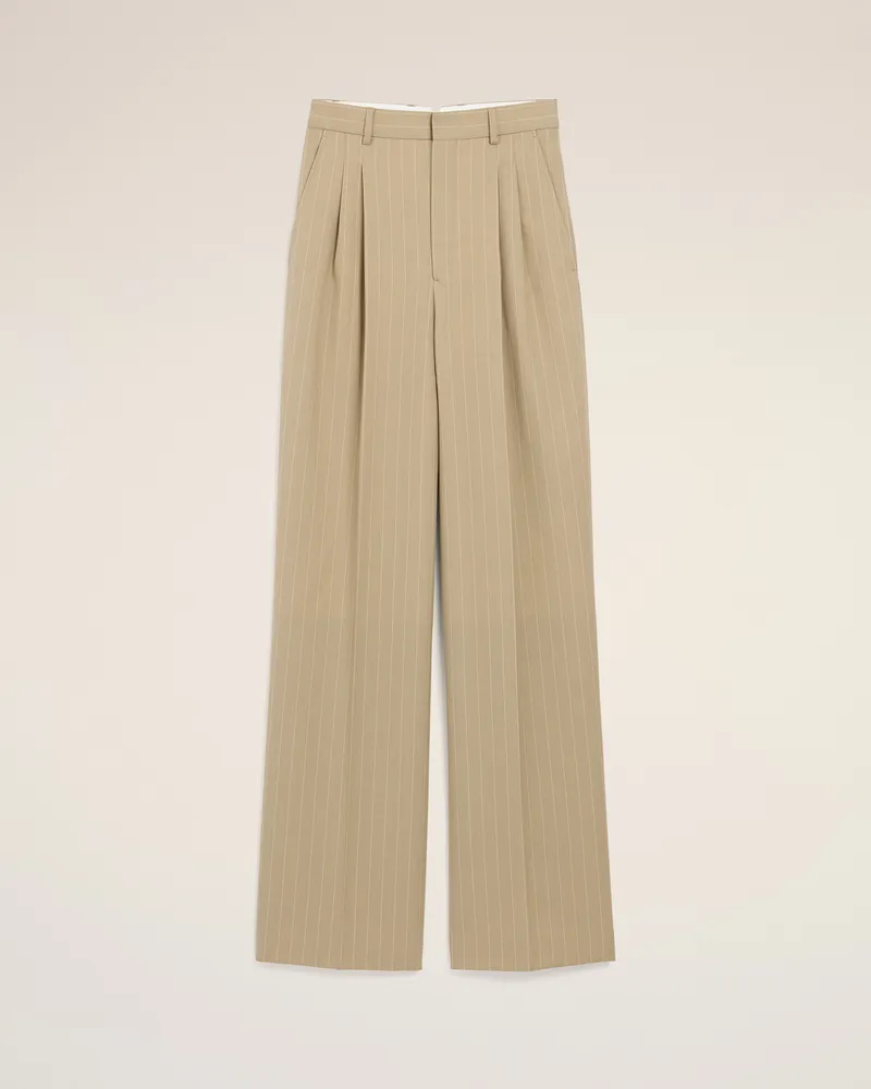 AMI Paris Beigefarbene Hose aus Schurwolle mit hoher Taille und weitem Bein Beige für Damen Taupe-beige