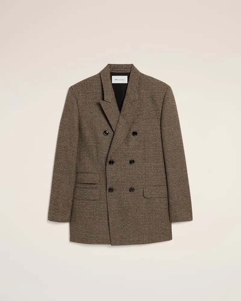 AMI Paris Doppelreihiger Blazer aus braunem Hahnentritt-Muster aus Wolle Braun - Größe für Herren Schokoladenbraun
