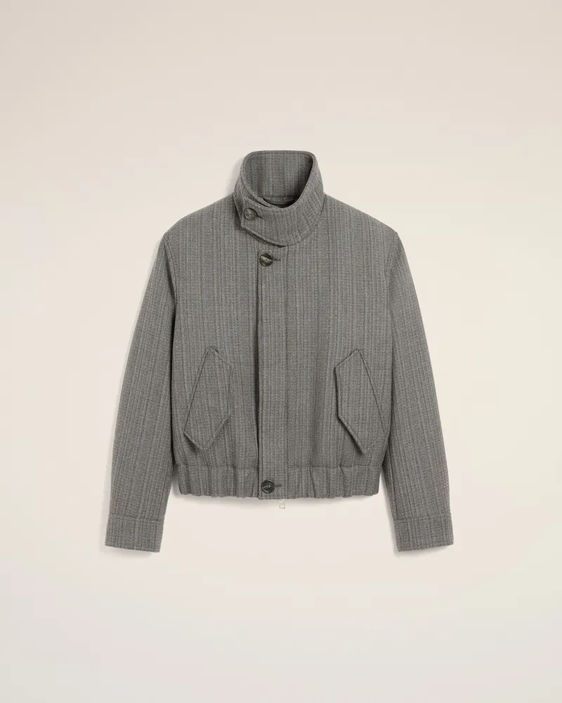AMI Paris Harrington Jacke aus grauer Wolle mit Fischgrätmuster Grau Unisex Grau