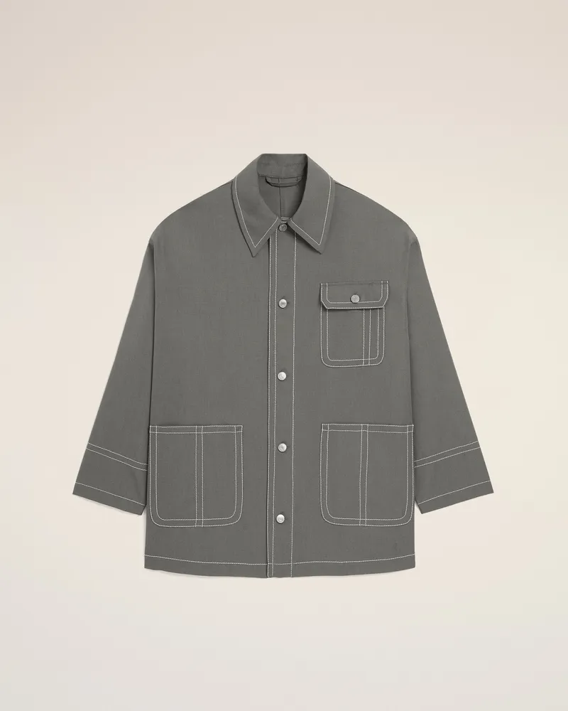 AMI Paris Graue Worker-Jacke aus Schurwolle Grau Unisex Carbon