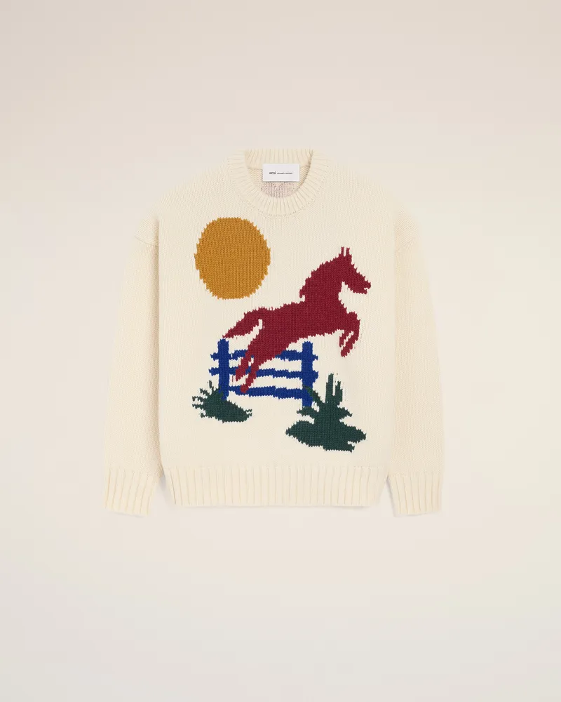 AMI Paris Weißer Pullover mit Rundhalsausschnitt aus Wolle Weiß Unisex Weiß