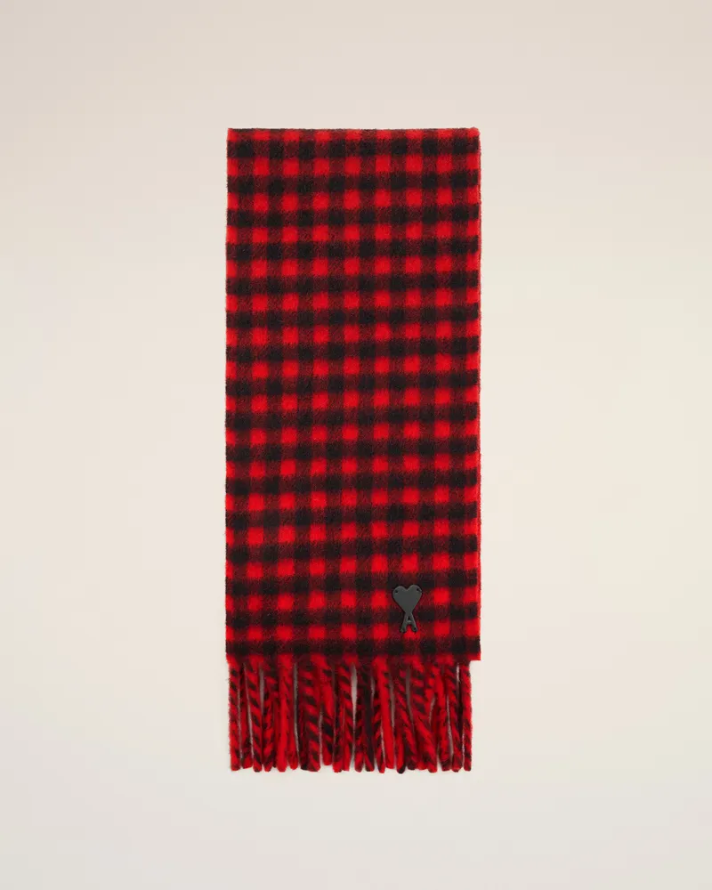 AMI Paris Ami de Coeur Schal aus karierter roter Wolle Rot - Größe Unisex Rubienrot