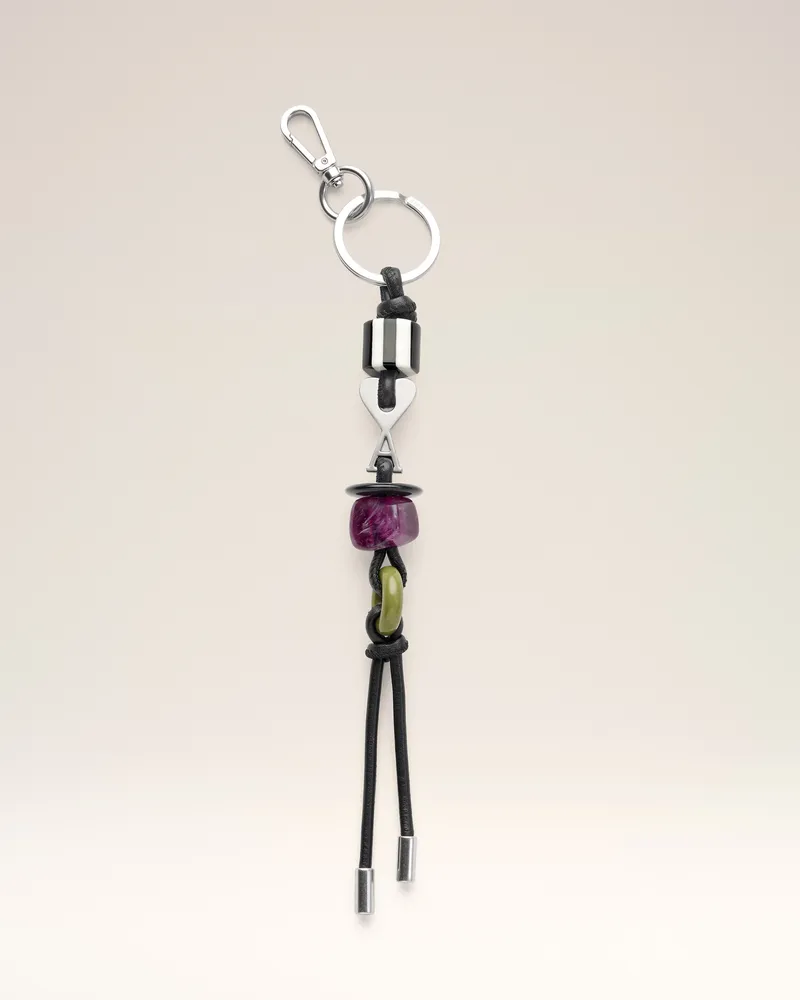 AMI Paris Schlüsselanhänger aus schwarzem Leder und Metall mit Ami De Coeur Perlen Schwarz Unisex Schwarz