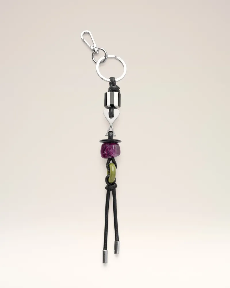 AMI Paris Schlüsselanhänger aus schwarzem Leder und Metall mit Ami De Coeur Perlen Schwarz Unisex Schwarz