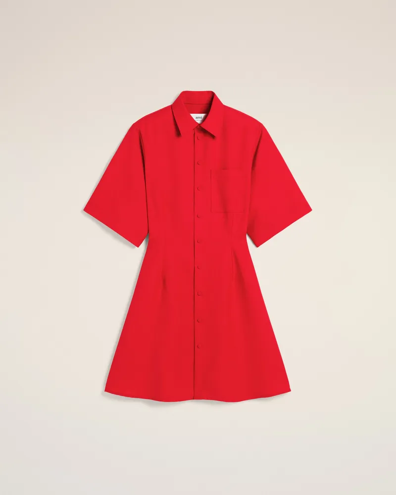 AMI Paris Kurzärmeliges Hemdkleid aus roter Wolle Rot - Größe für Damen Poppy