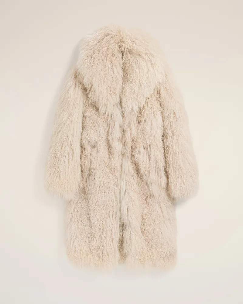 AMI Paris Langer Mantel aus weißem Lammleder Weiß - Größe für Damen Ivory