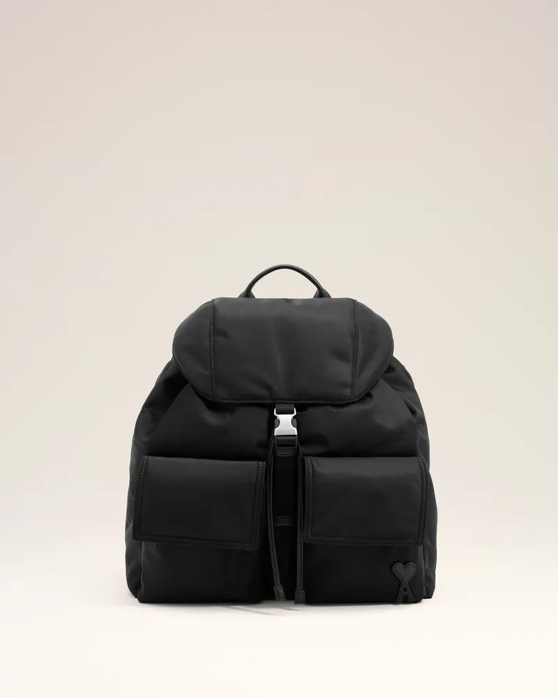 AMI Paris Marcel Rucksack mit Überschlag aus schwarzem Nylon Schwarz Unisex Schwarz
