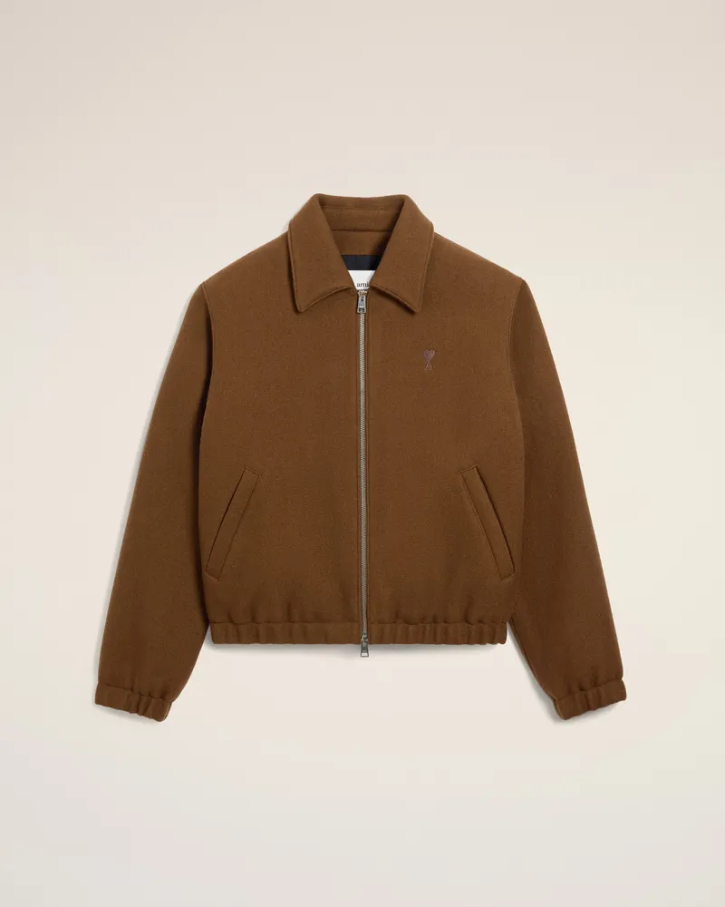AMI Paris Ami De Coeur Jacke aus brauner Wolle mit Reißverschluss Braun für Herren Hazelnut