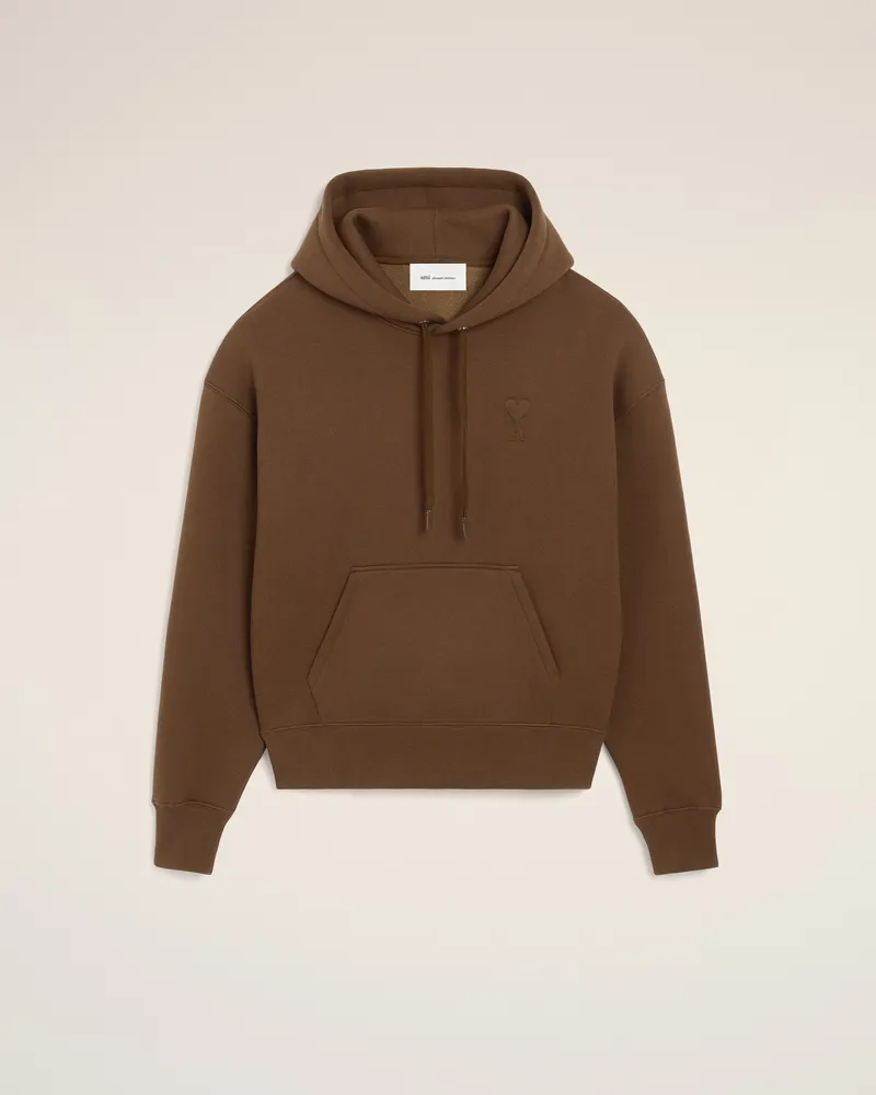 AMI Paris Ami de Coeur Hoodie aus brauner Baumwolle mit Prägung Braun - Größe Unisex Schokoladenbraun