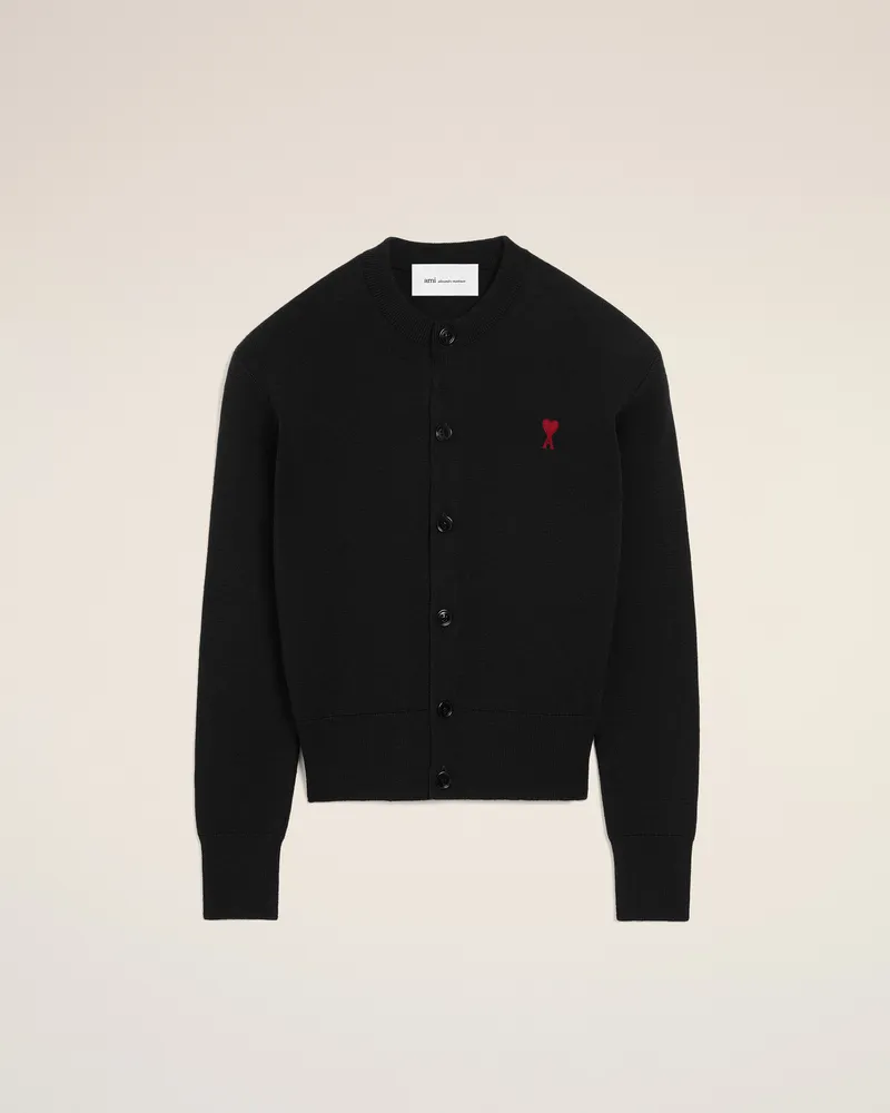 AMI Paris Ami de Coeur Cardigan aus schwarzer Wolle mit Rundhalsausschnitt Schwarz für Damen Schwarz