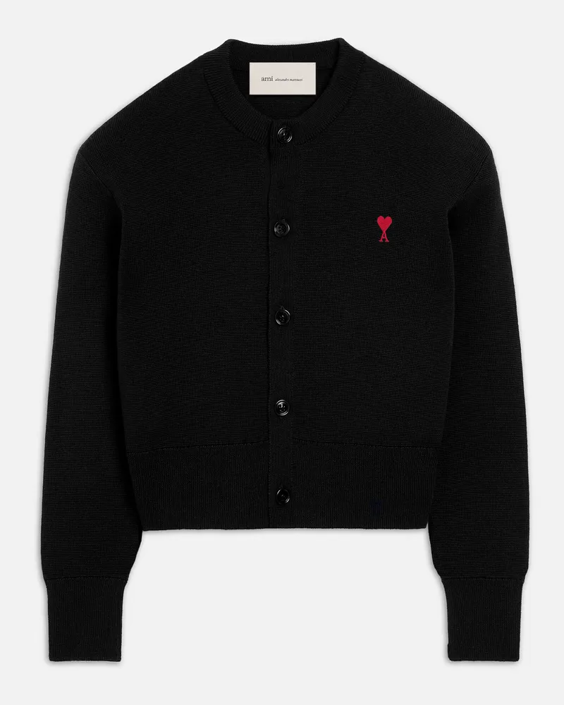 AMI Paris Ami de Coeur Cardigan aus schwarzer Wolle mit Rundhalsausschnitt Schwarz - Größe für Damen Schwarz
