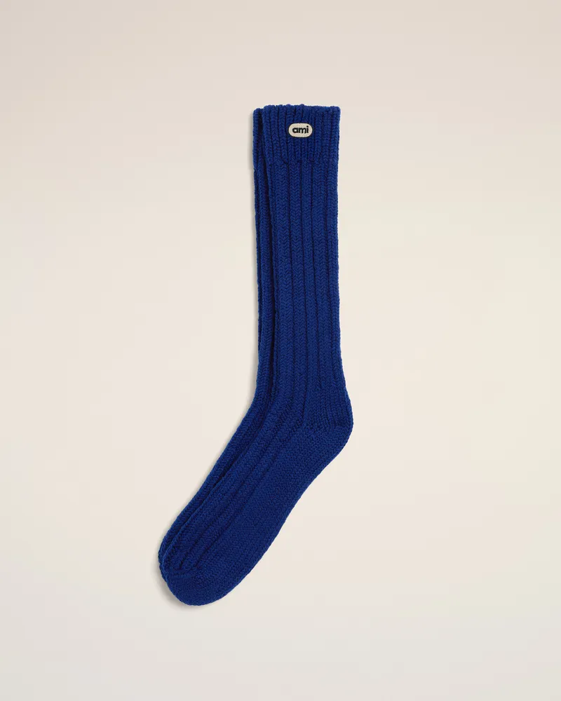 AMI Paris Wollsocken in Blau mit Ami Patch Blau - Größe Unisex Royal