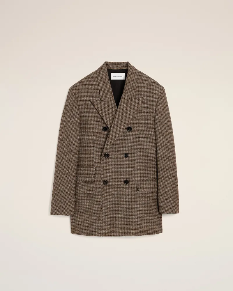 AMI Paris Doppelreihiger Blazer aus braunem Hahnentritt-Muster aus Wolle Braun für Damen Schokoladenbraun