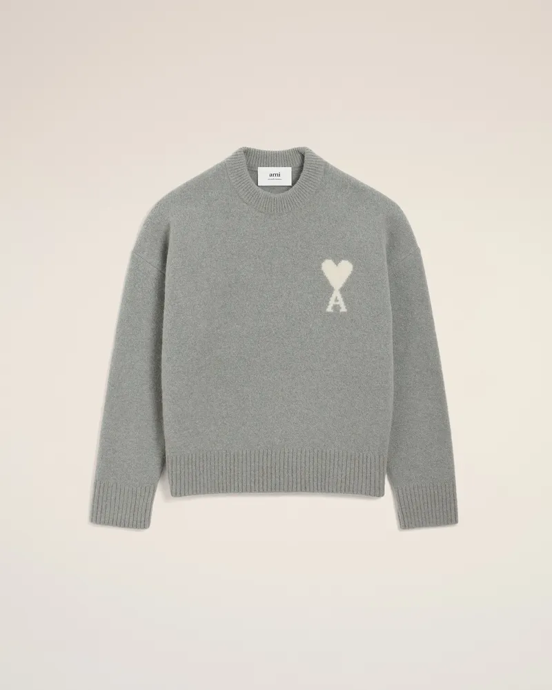 AMI Paris Ami De Coeur Pullover mit Rundhalsausschnitt aus Alpakawolle in Grau Grau Unisex Grau