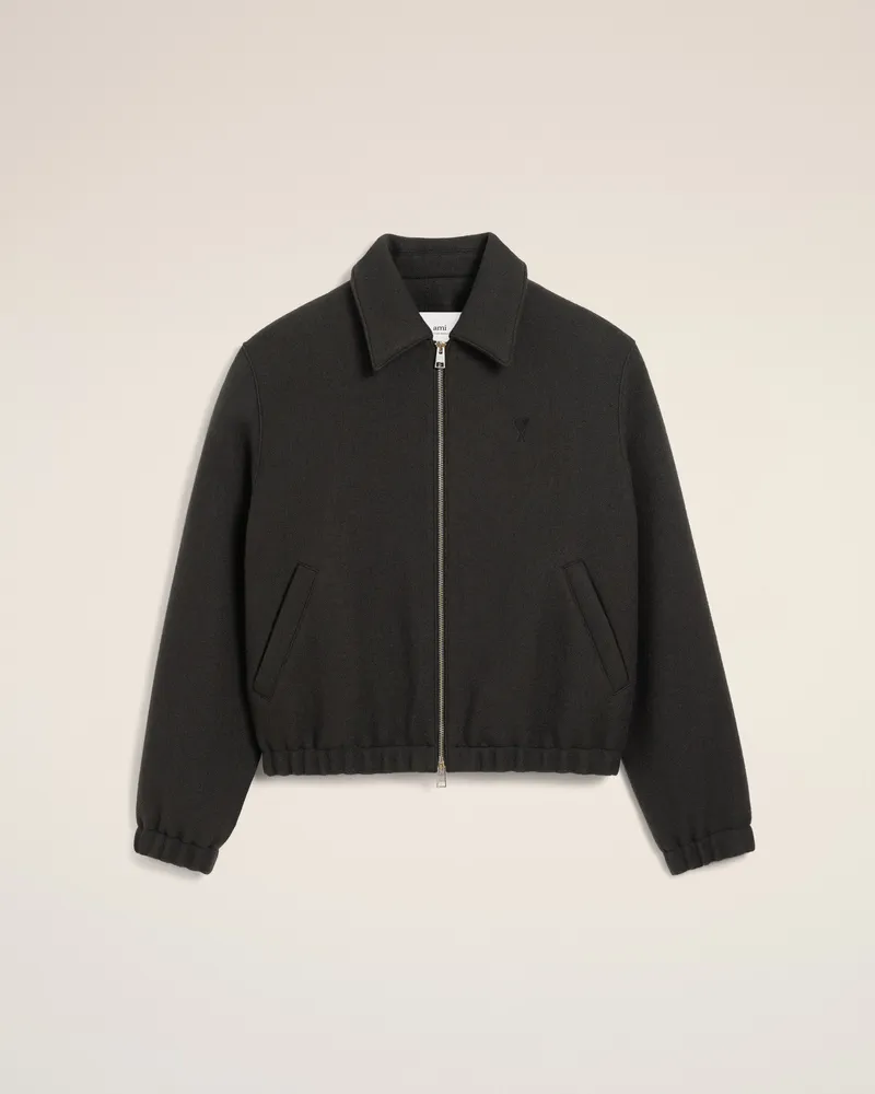 AMI Paris Ami De Coeur Jacke aus schwarzer Wolle mit Reißverschluss Grau für Herren Anthrazit
