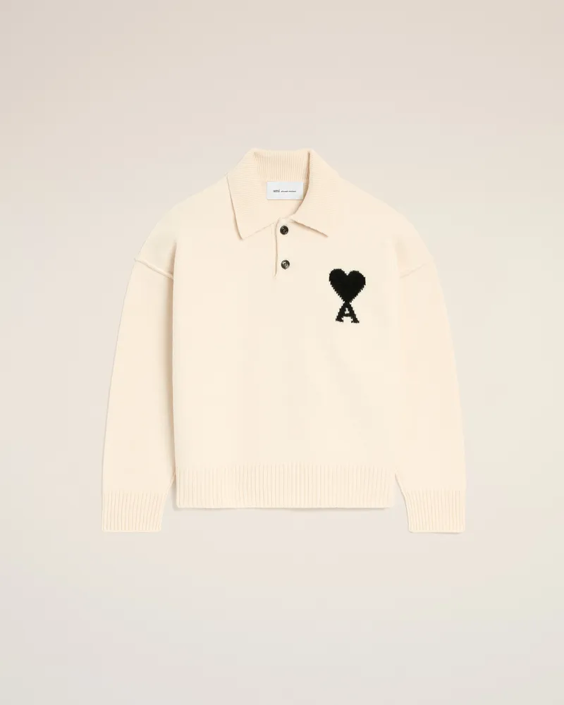 AMI Paris Ami de Coeur Poloshirt aus weißer Wolle Weiß - Größe Unisex Offweiss