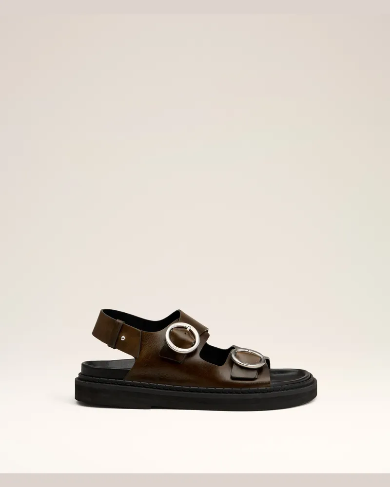 AMI Paris Fussbet Midi Sandalen aus grünem Leder Grün Unisex Black