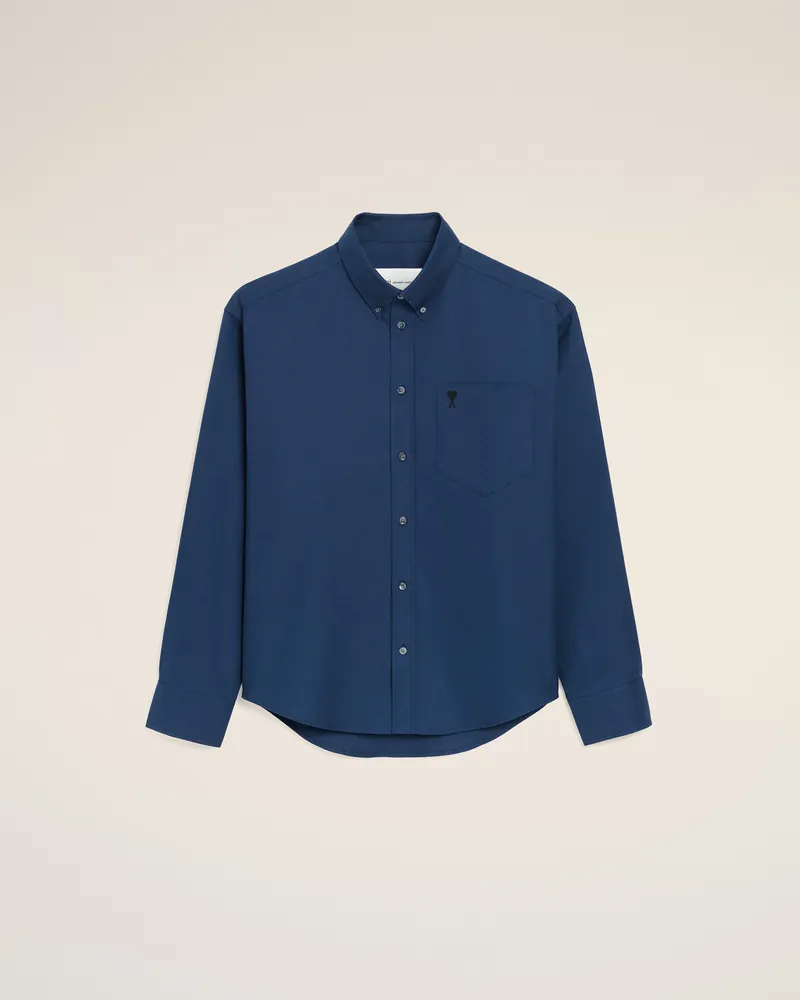 AMI Paris Blaues Ami De Coeur Baumwollhemd mit Stickerei Blau für Herren Tinte