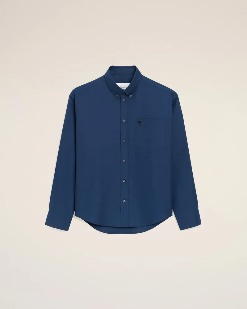 AMI Paris Blaues Ami De Coeur Baumwollhemd mit Stickerei Blau für Herren Tinte