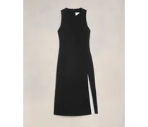 AMI Paris Tailliertes Kleid mit Schlitz Schwarz Schwarz
