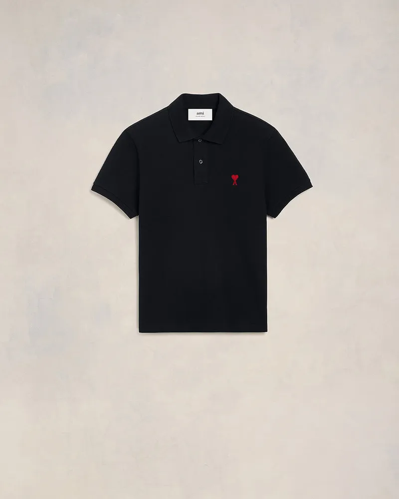 AMI Paris Schwarzes Ami de Coeur Polohemd aus Bio-Baumwolle Schwarz Unisex Schwarz