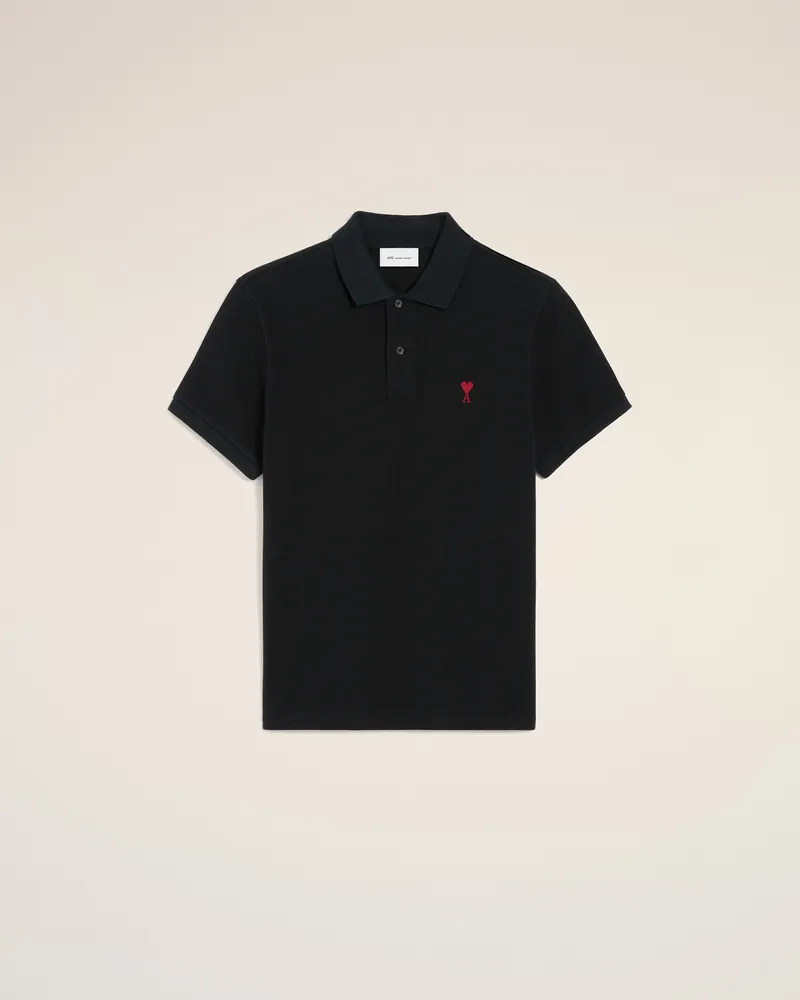 AMI Paris Schwarzes Ami de Coeur Polohemd aus Bio-Baumwolle Schwarz Unisex Schwarz