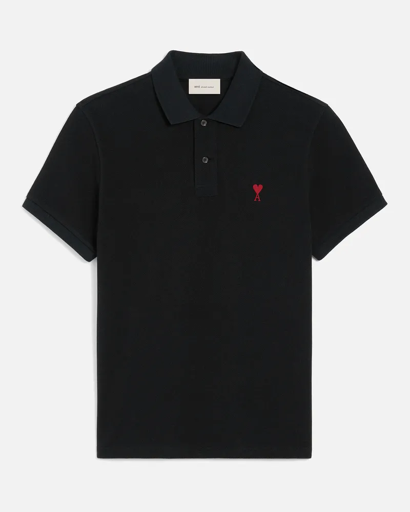 AMI Paris Ami de Coeur Polo aus schwarzer Baumwolle Schwarz Unisex Schwarz