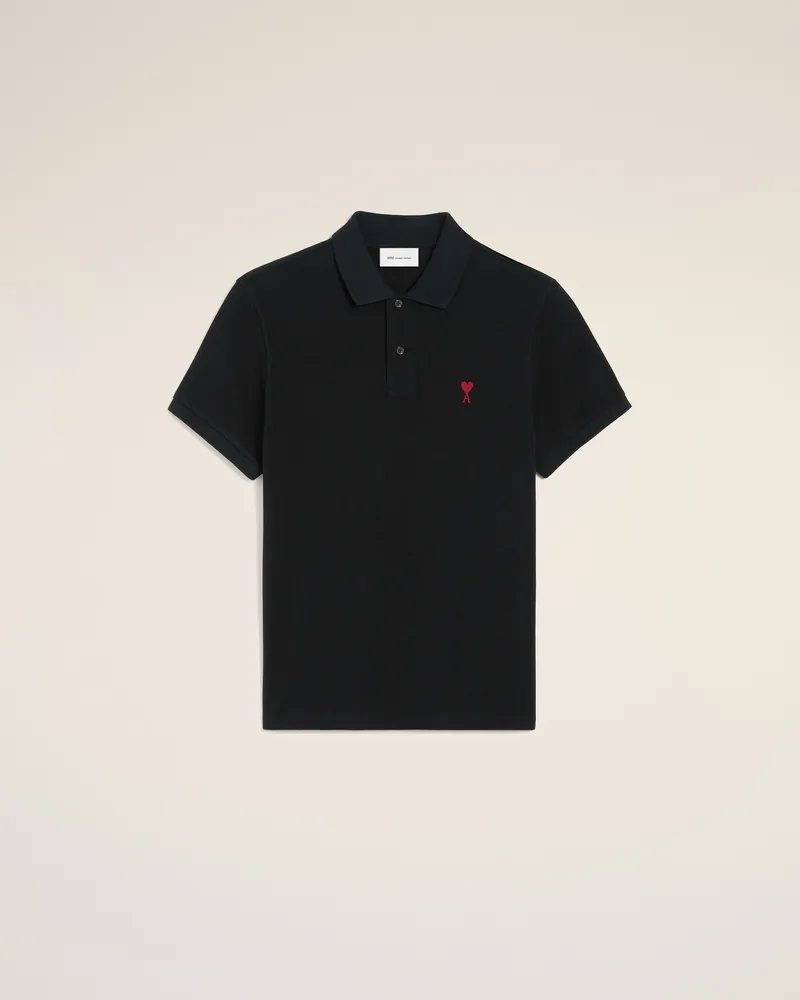 AMI Paris Ami de Coeur Polo aus schwarzer Baumwolle Schwarz Unisex Schwarz