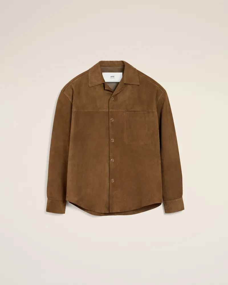 AMI Paris Überhemd aus braunem Leder Grau Unisex Hazelnut