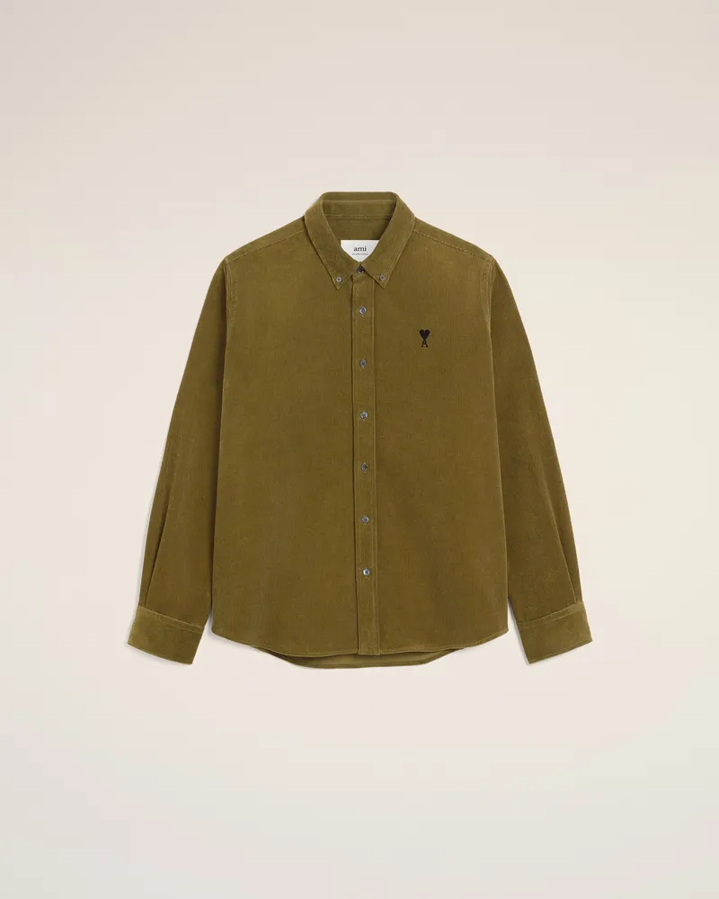 AMI Paris Ami De Coeur Button-Down-Hemd aus grüner Baumwolle Grün für Herren Bronze