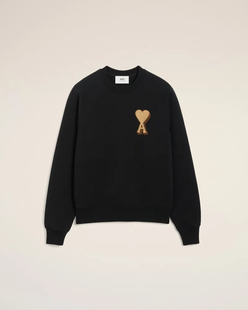 AMI Paris Ami De Coeur Sweatshirt aus schwarzer Baumwolle Schwarz Unisex Schwarz
