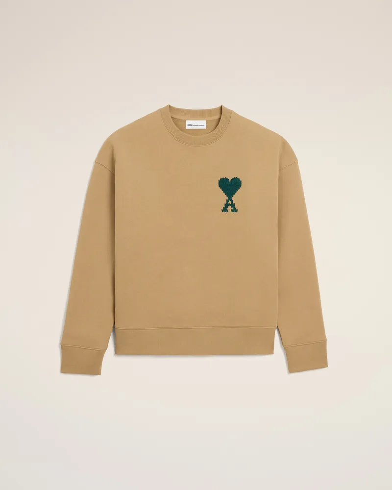 AMI Paris Beiges Sweatshirt aus Baumwolle mit Herzchenmuster Beige Unisex Kamel