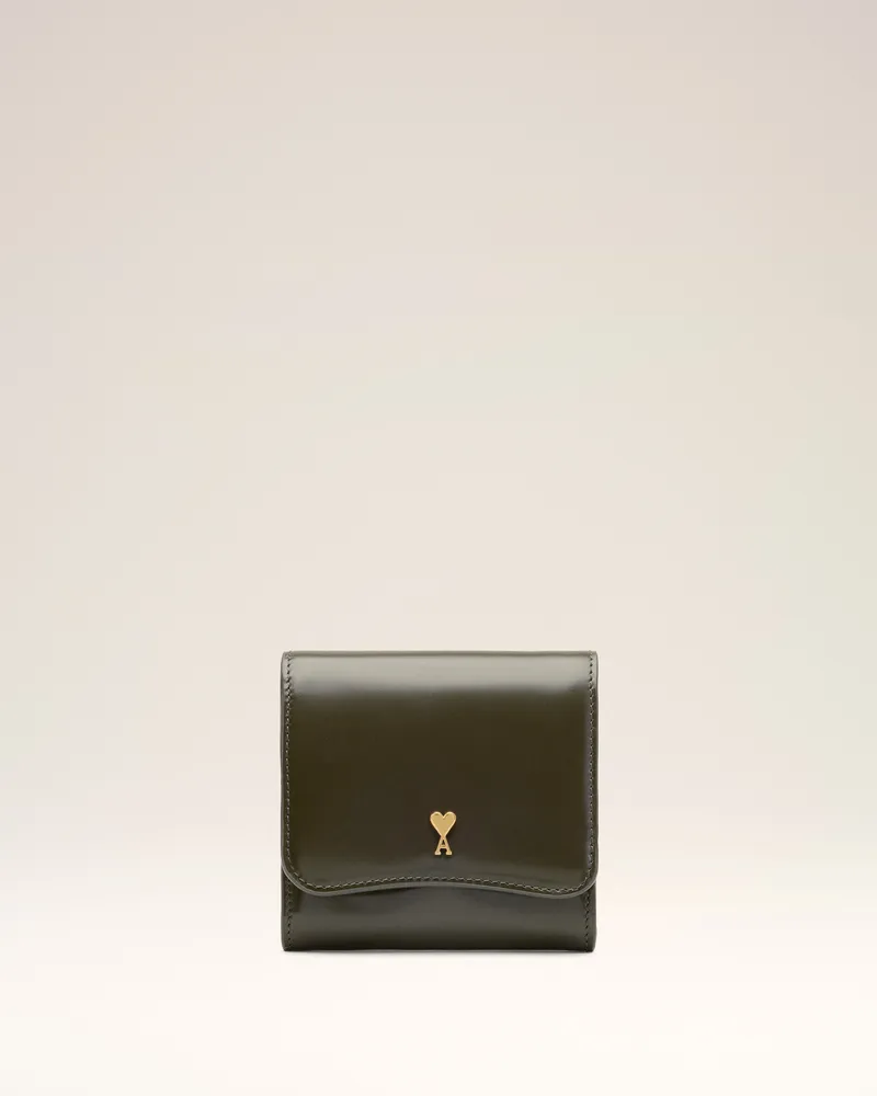 AMI Paris Grünes Kompaktes Paris Paris Portemonnaie aus Rindsleder Grün Unisex Dunkelkaki