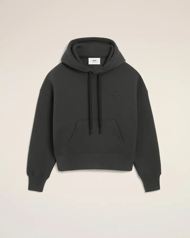 AMI Paris Ami De Coeur Kapuzenpullover aus schwarzer Baumwolle Grau Unisex Anthrazit