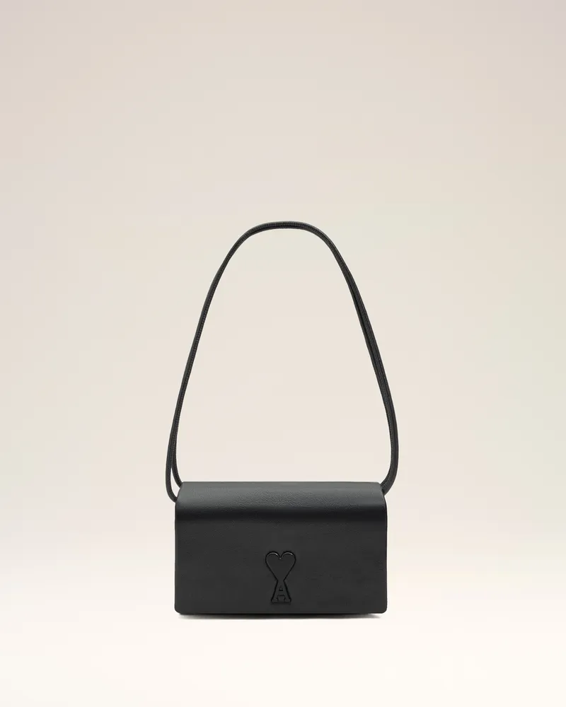 AMI Paris Geldbörse aus schwarzem Rindsleder mit Riemen Schwarz Unisex Schwarz