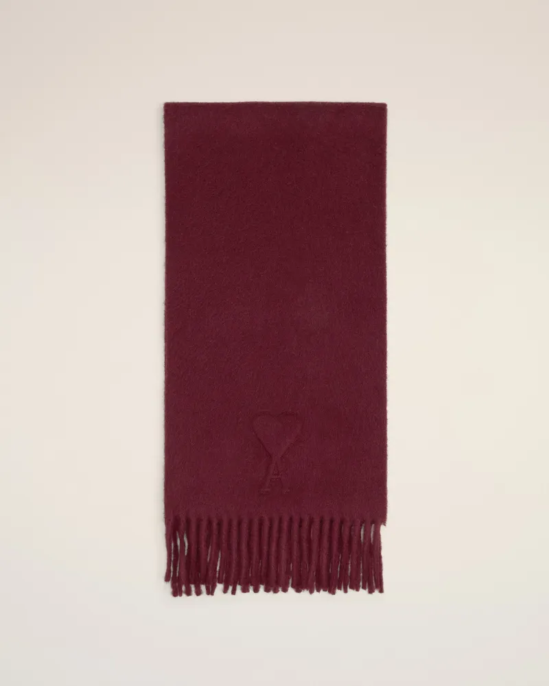 AMI Paris Geprägter Ami De Coeur Schal aus Wolle in Burgundy Rot Unisex Cherry