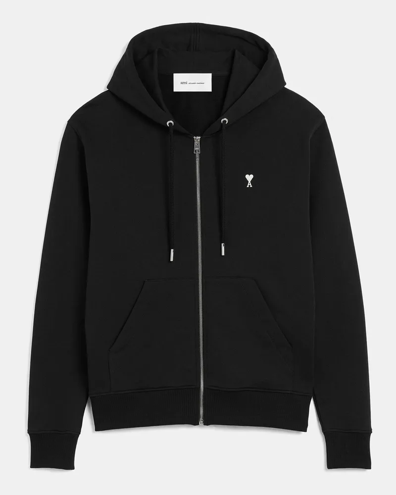 AMI Paris Schwarzer Ami De Coeur Baumwoll-Kapuzenpullover mit Reißverschluss Schwarz für Herren Schwarz
